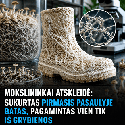 mokslininkai atskleide sukurtas pirmasis pasaulyje batas pagamintas vien tik is grybienos