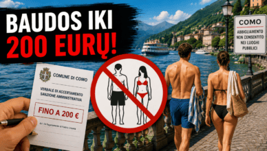 komo ezero baudos iki 200 euru uz pasivaiksciojima su maudymosi kostiumeliu ar be marskineliu