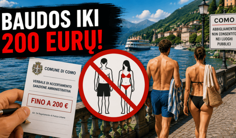 komo ezero baudos iki 200 euru uz pasivaiksciojima su maudymosi kostiumeliu ar be marskineliu