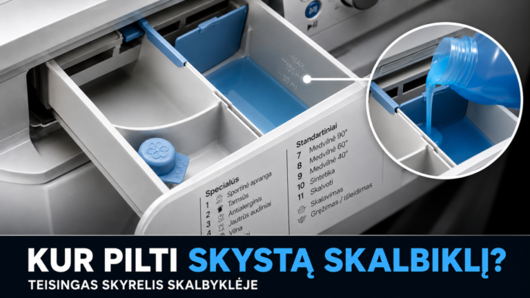 Kur pilti skystą skalbiklį 6 Kur pilti skystą skalbiklį